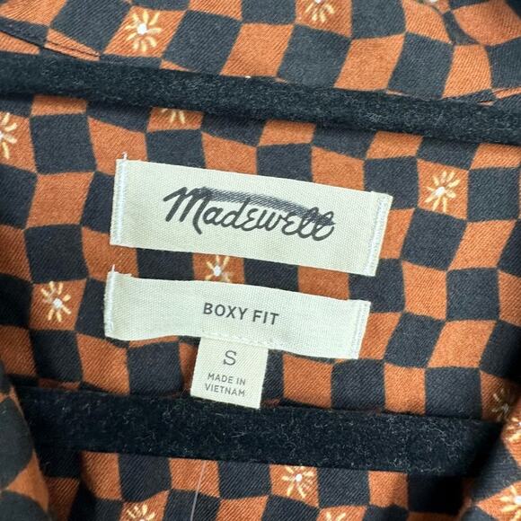 NWT Madewell Womens Check Daisy Print Black Boxy Short-Sleeve Shirt Size S NJ738 - Picture 5 of 9
